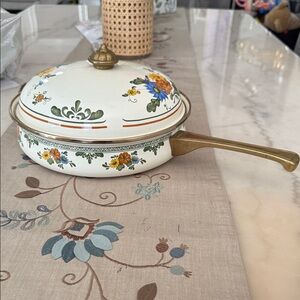 Vintage Villeroy & Boch Alt. Amsterdam 10” Brass/Enamel Skillet with Lid EUC